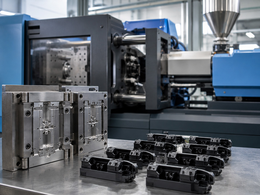 Injection molded plastic production parts